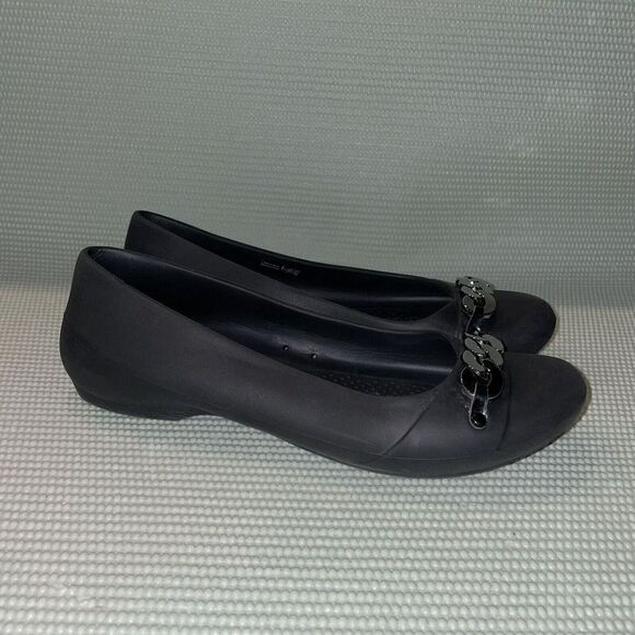 Crocs Gianna Black Silver Chain Link Slip On Ballet Flats Women’s Size 9 - Picture 1 of 7